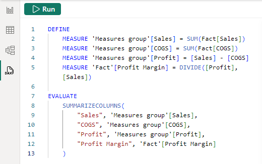Power BI DAX sorgu ve ölçü kodu ekranı
