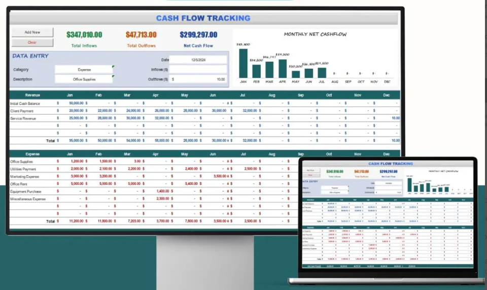 Excel VBA nakit akışı ve otomasyon ekranı